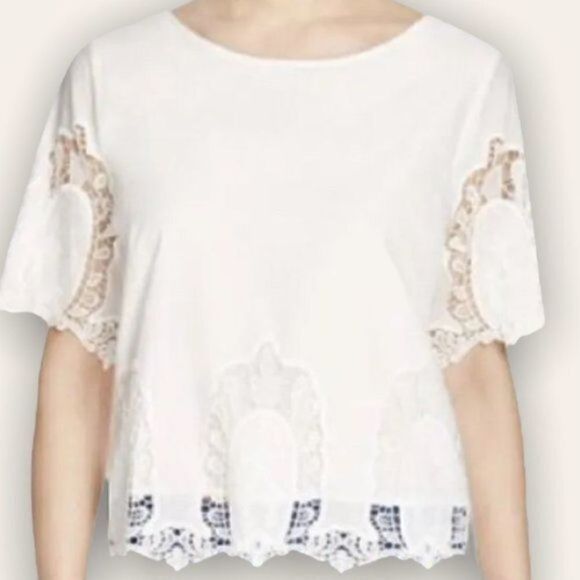 Anthropologie Sanctuary Crochet Lace Scoop Neck White Lined Blouse S - Picture 2 of 13